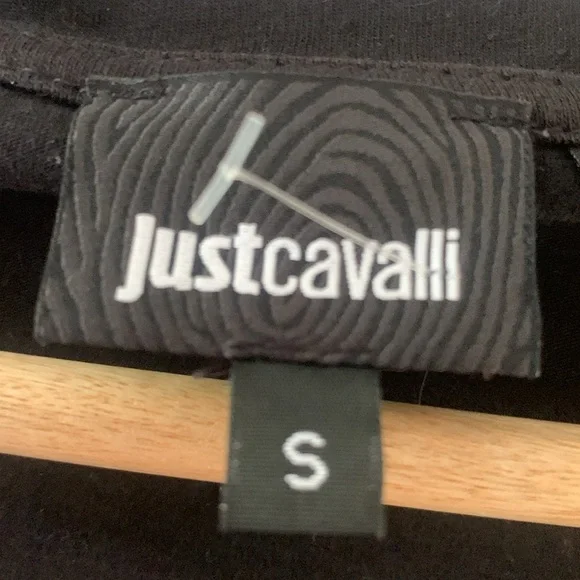 Roberto (Just) Cavalli Top T Shirt Rhinestone Logo Black Small - Picture 4 of 5